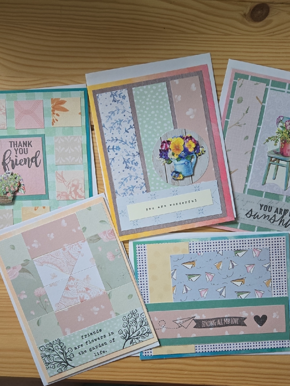 Handmade Pastel Floral Variety Greeting Card Set - Soft Multicolor